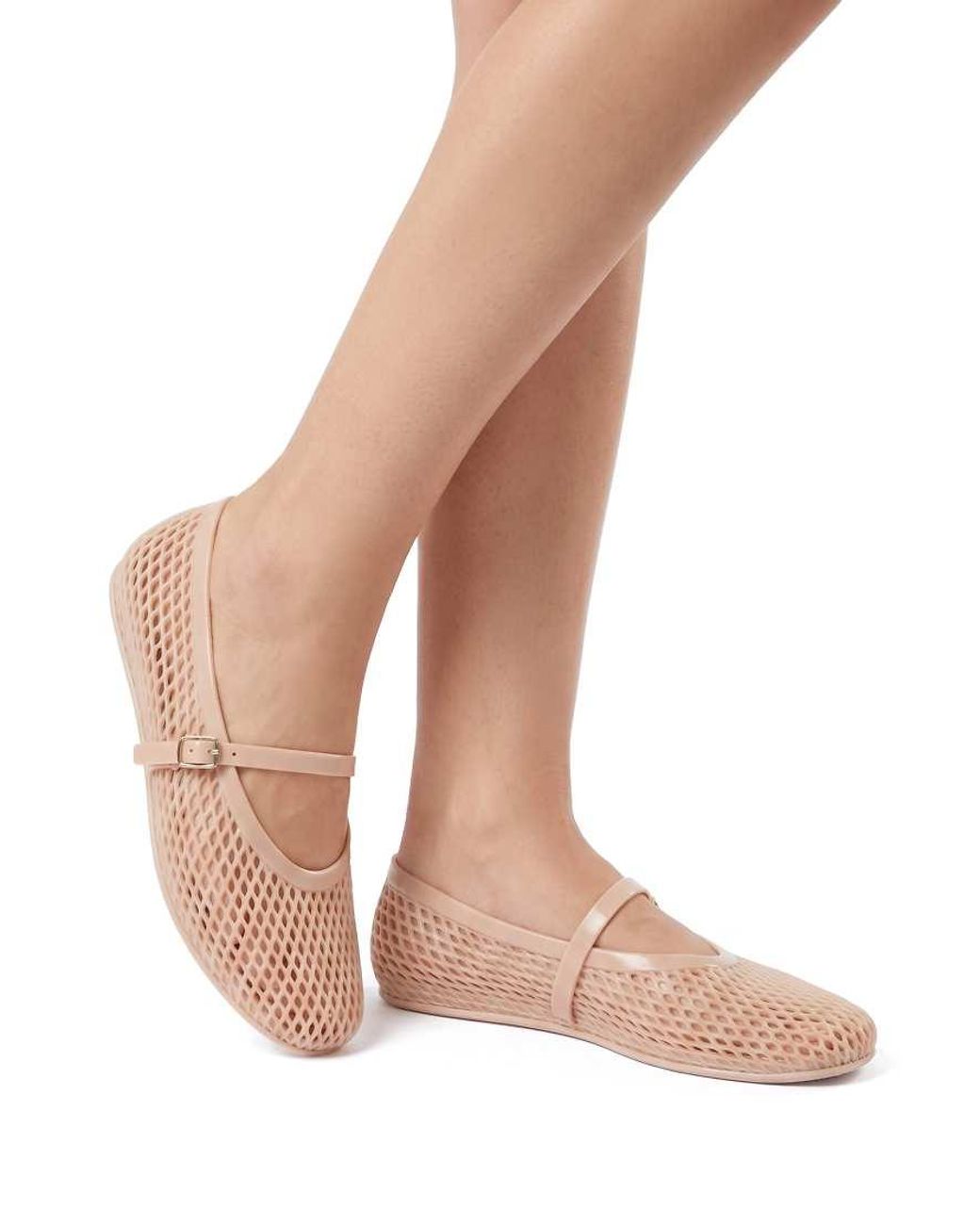 SEQWL Natural Flat Ballerinas Jelly Shoes With Adjustable Buckle Strap