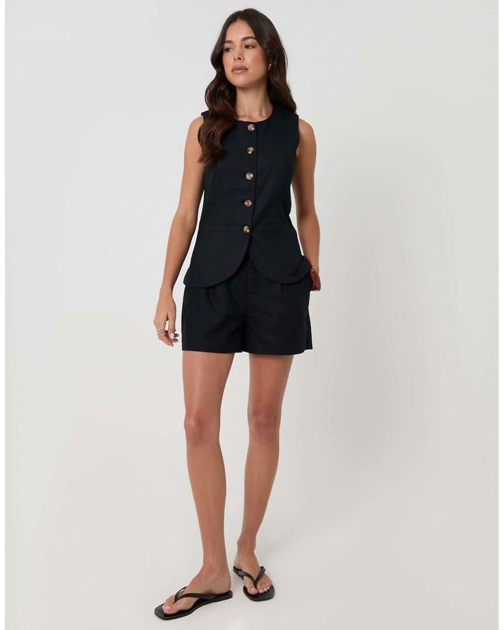 Threadbare Black Linen Blend Longline Waistcoat