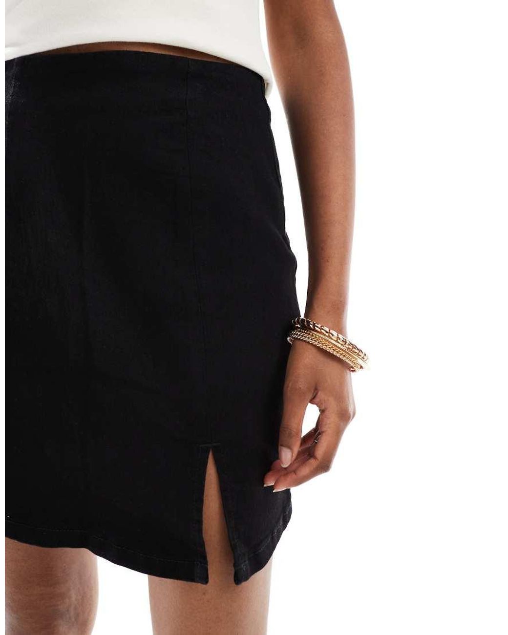 Vero Moda White Stretch Denim Mini Skirt With Notch Front