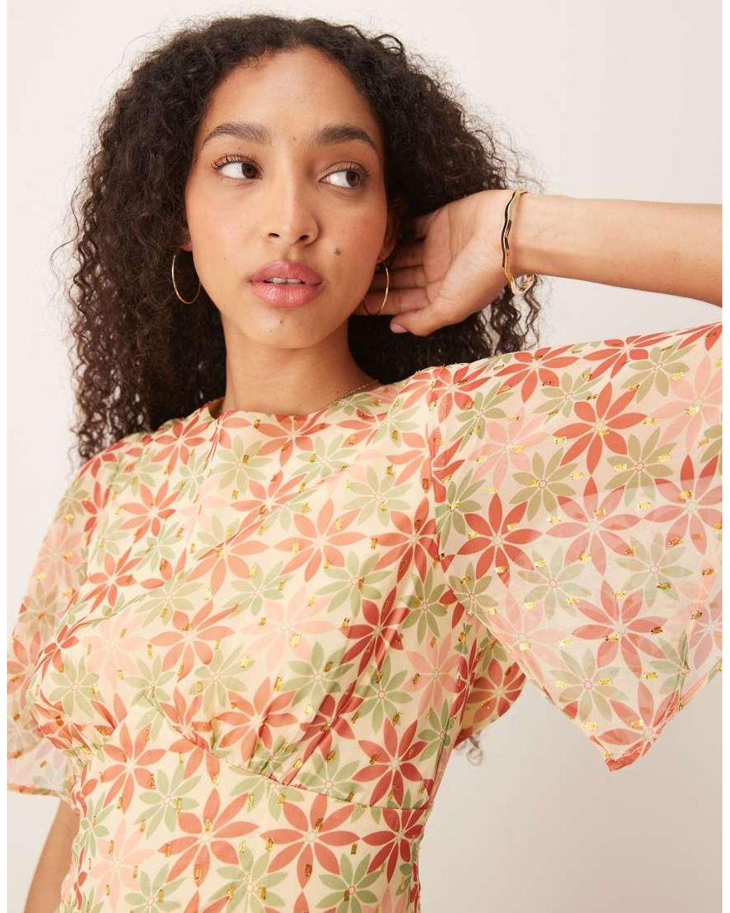 ANAYA Natural Floral Print Open Back Maxi Dress