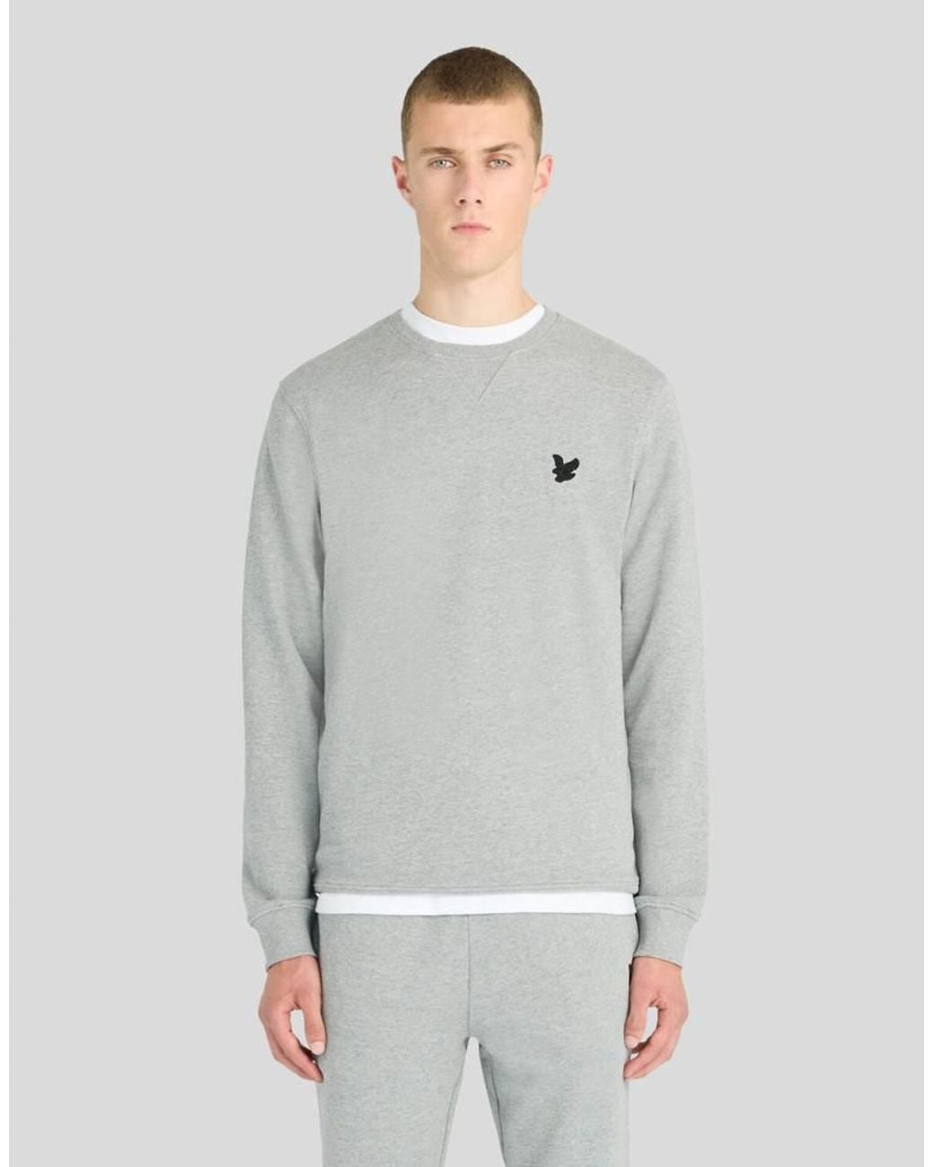 Lyle & Scott Gray Mid Layers Textured Eagle Crew Neck Sweatshirt for men