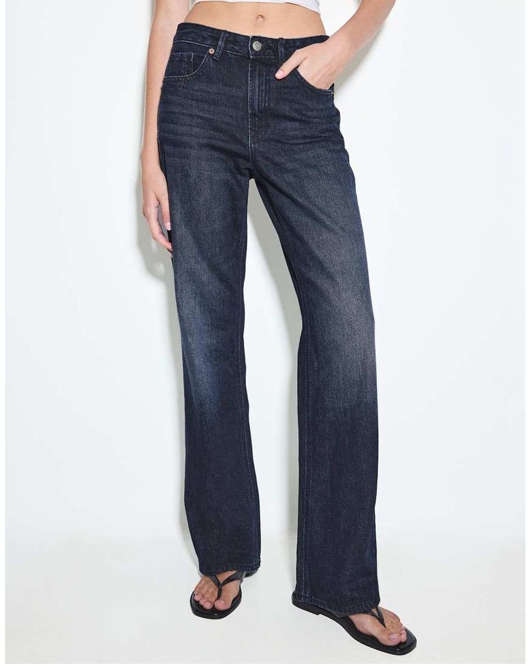 Stradivarius Blue Petite D92 Straight-Wide Jeans