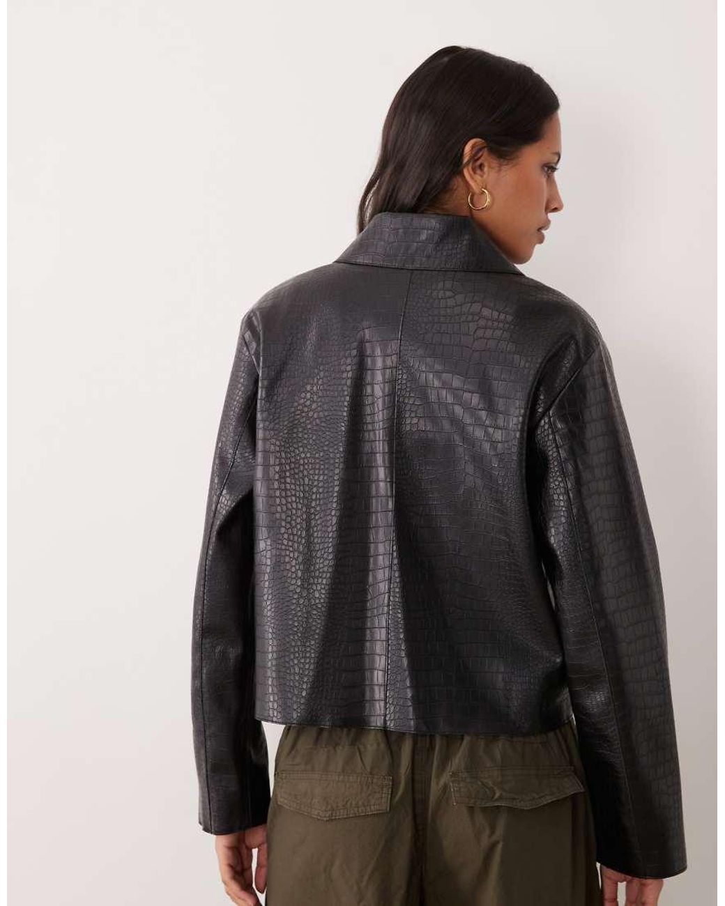 Mango Black Faux Croc Leather Jacket