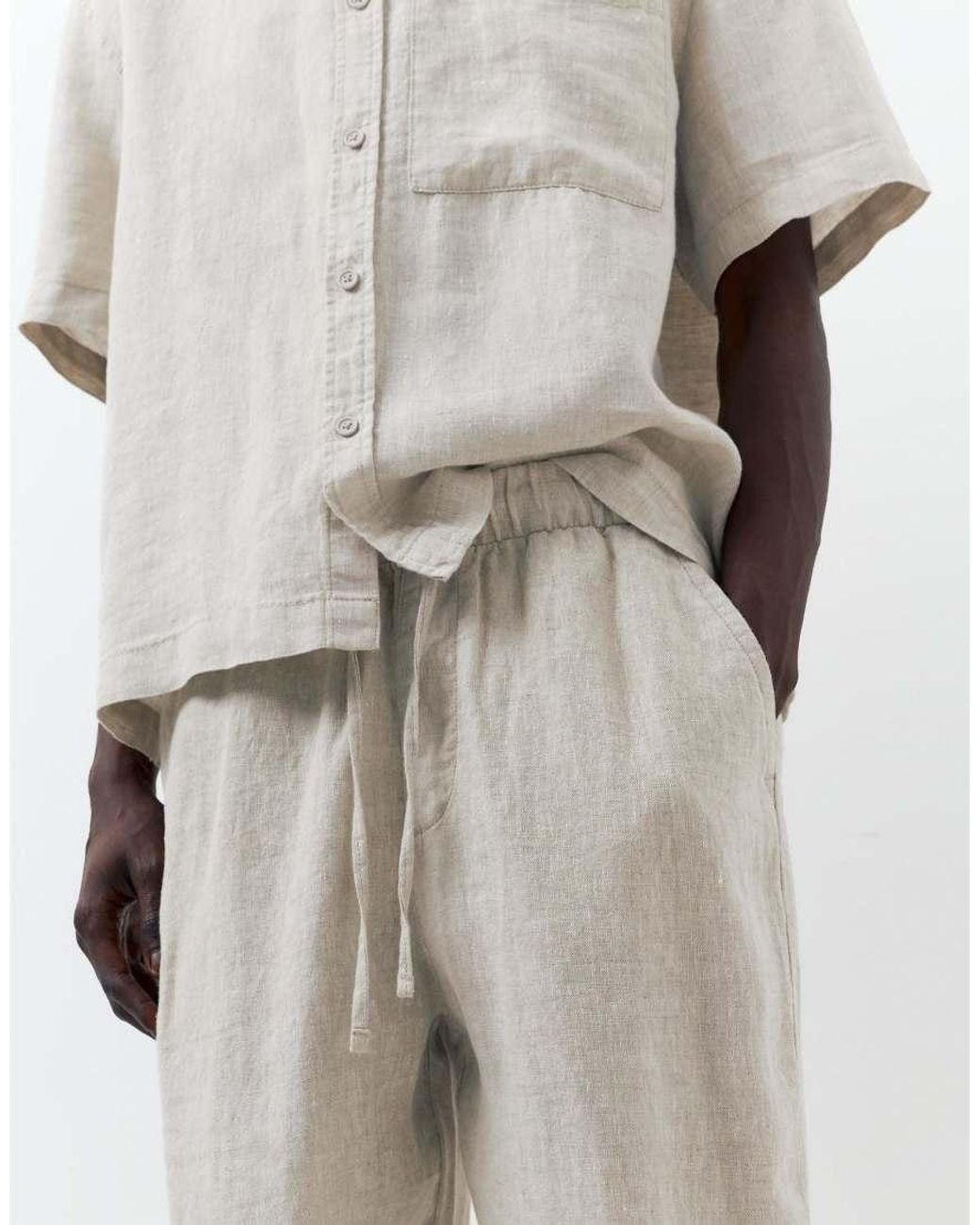 Pull&Bear Gray 100% Linen Trousers for men