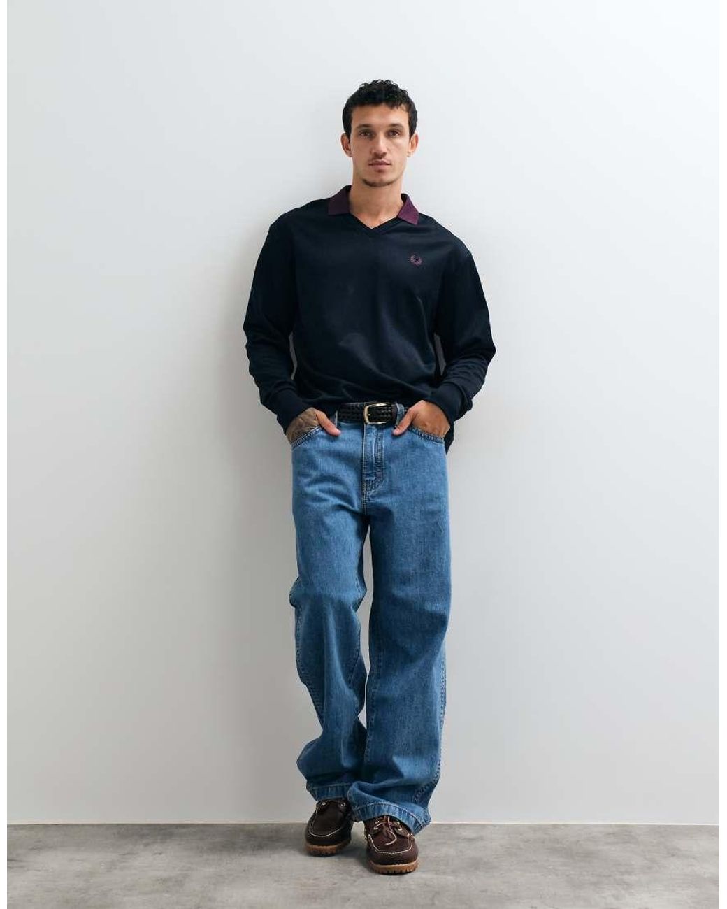Fred Perry Blue Contrast Collar Sweatshirt for men