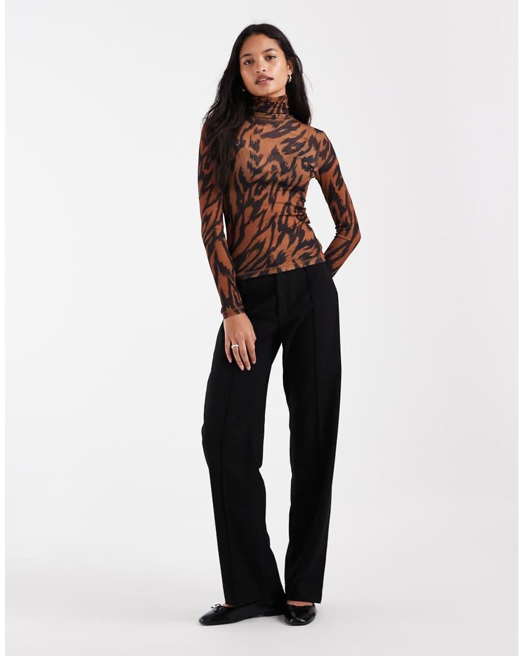 ASOS Brown Sheer Turtle Neck Long Sleeve