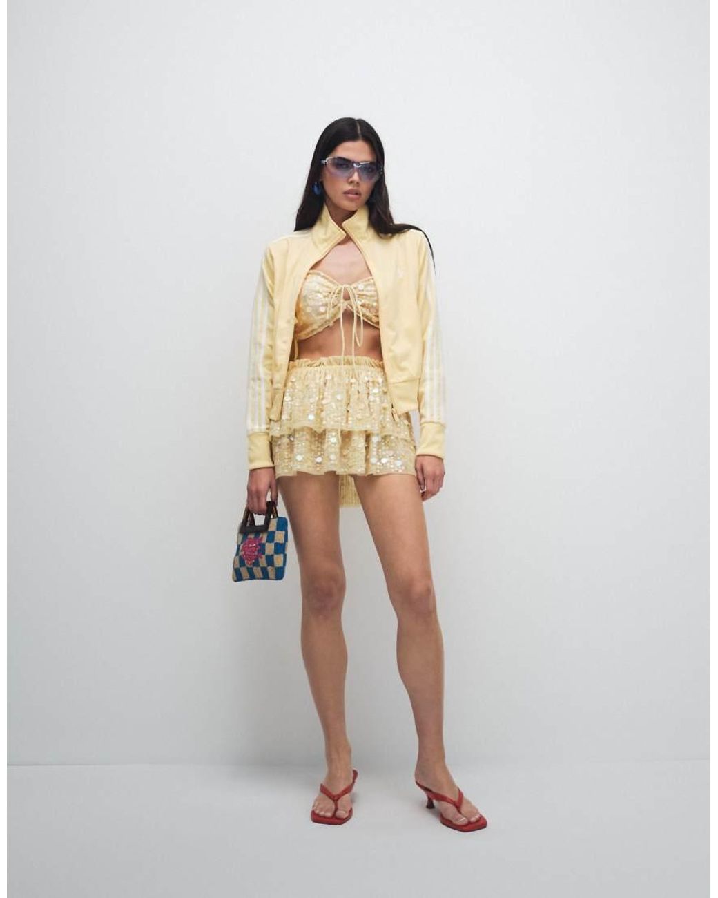 Miss Selfridge White Beach Premium Sequin Ruffle Mini Skirt