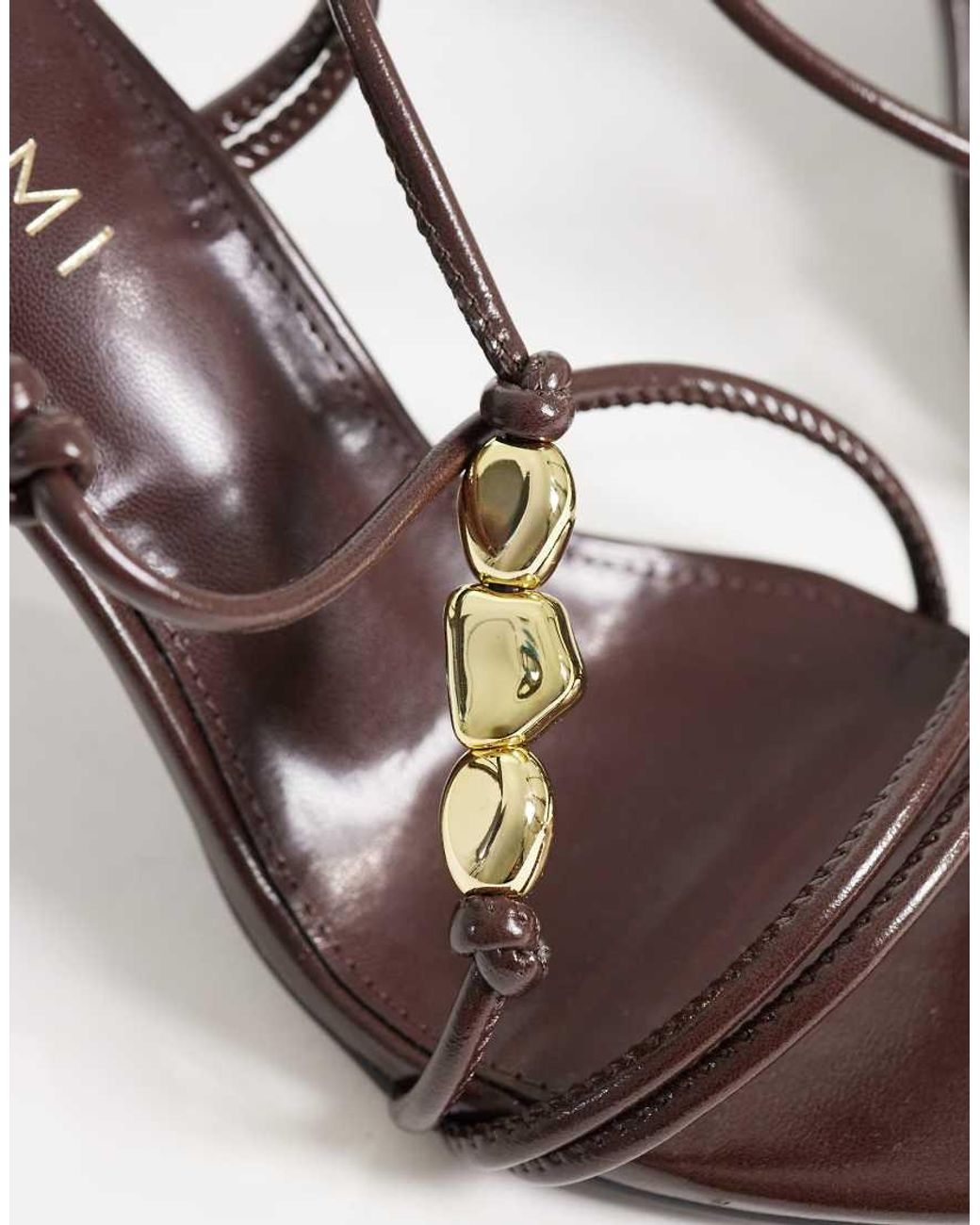 SIMMI Metallic Simmi London Zaria Tie Leg Heeled Sandals With Gold Detail