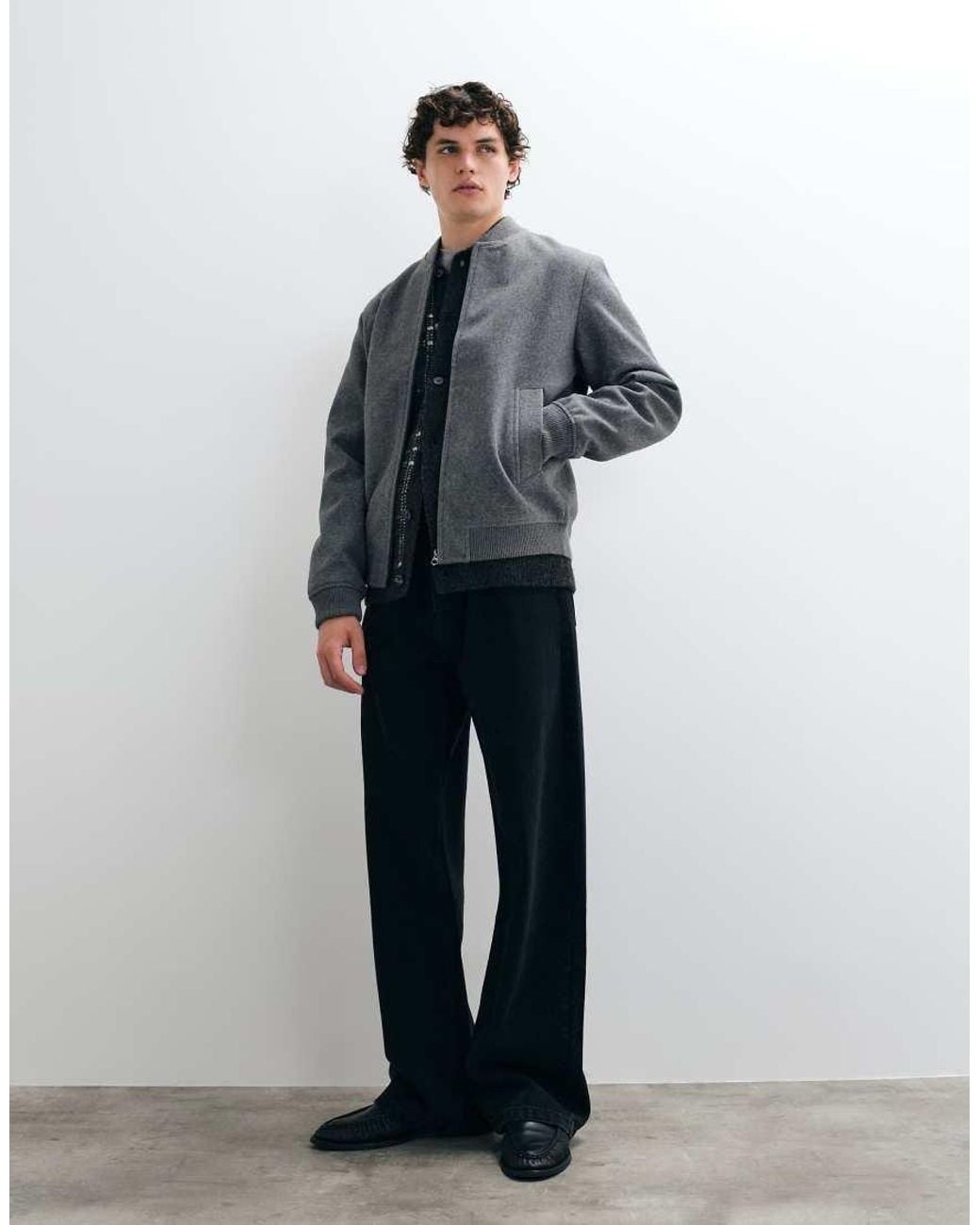 Jack & Jones Blue Wool Look Bomber Jacket for men