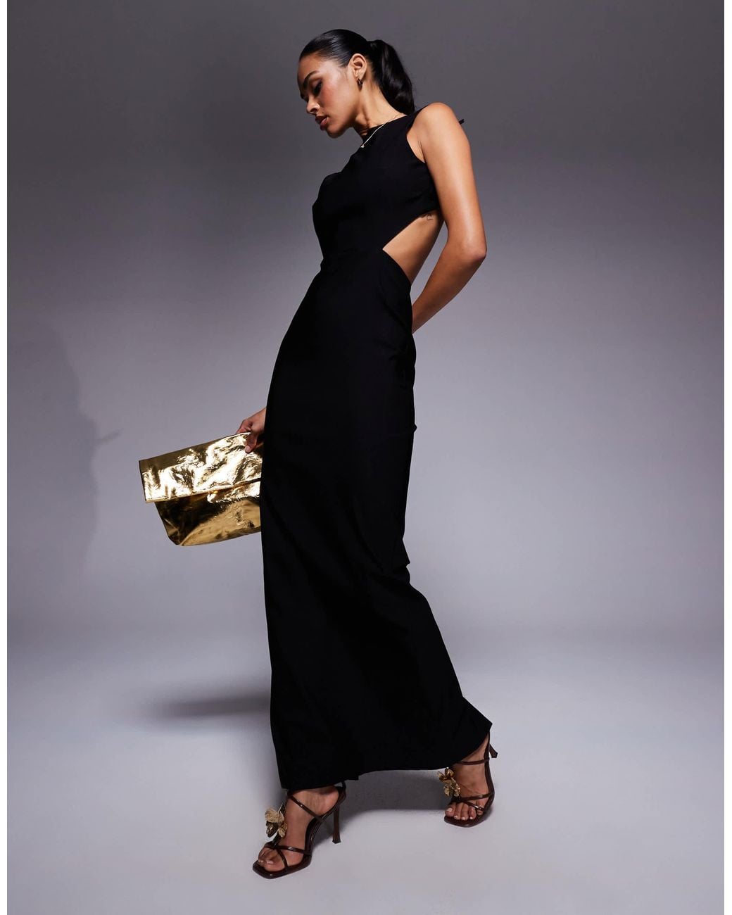 Vesper Bengaline Open Back Tie Detail Maxi Dress in Black | Lyst