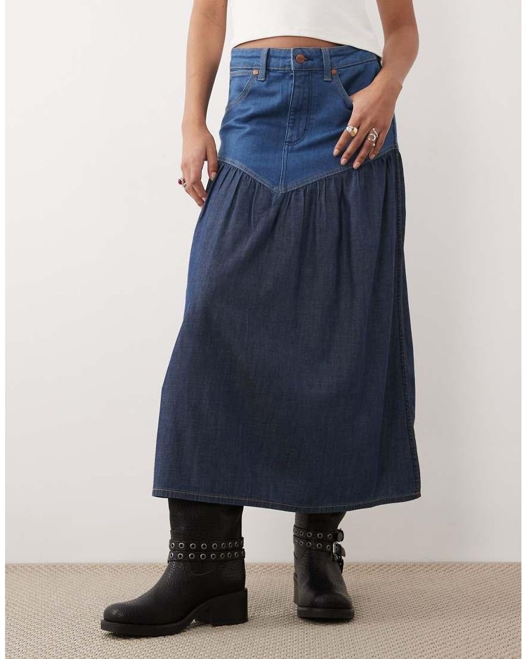 Wrangler Blue Basque Waist Maxi Denim Skirt
