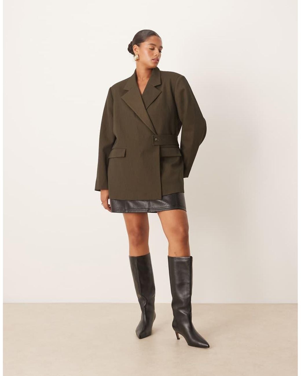 ASOS Brown Curve Relaxed Blazer With Belt Detail