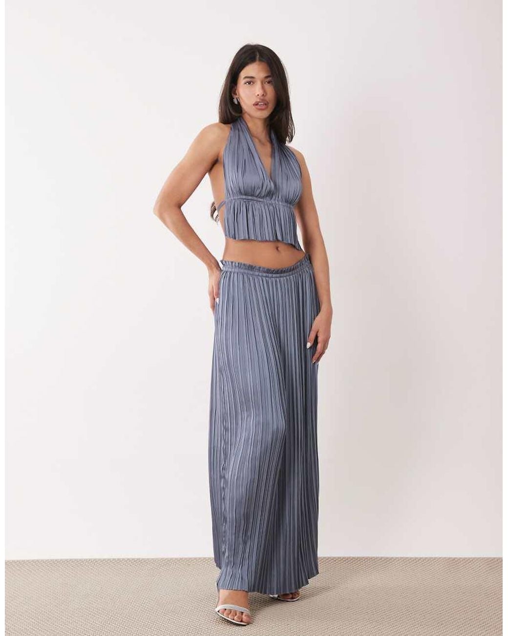 Aria Cove Blue Plisse Frill Waist Detail Maxi Skirt