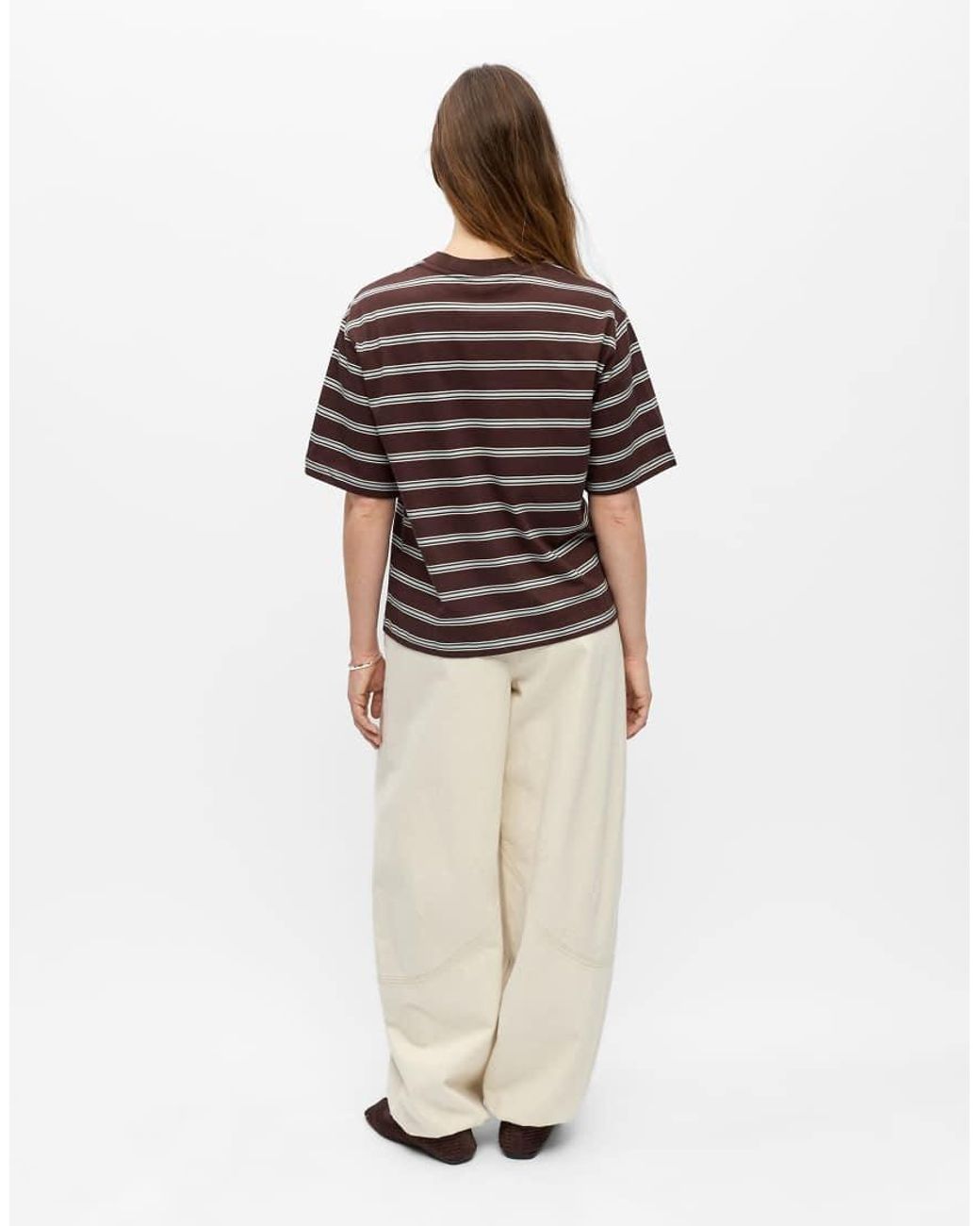 Object Brown Gima Striped Jersey Loose Fit Crew Neck Short Sleeve Stretch T-shirt