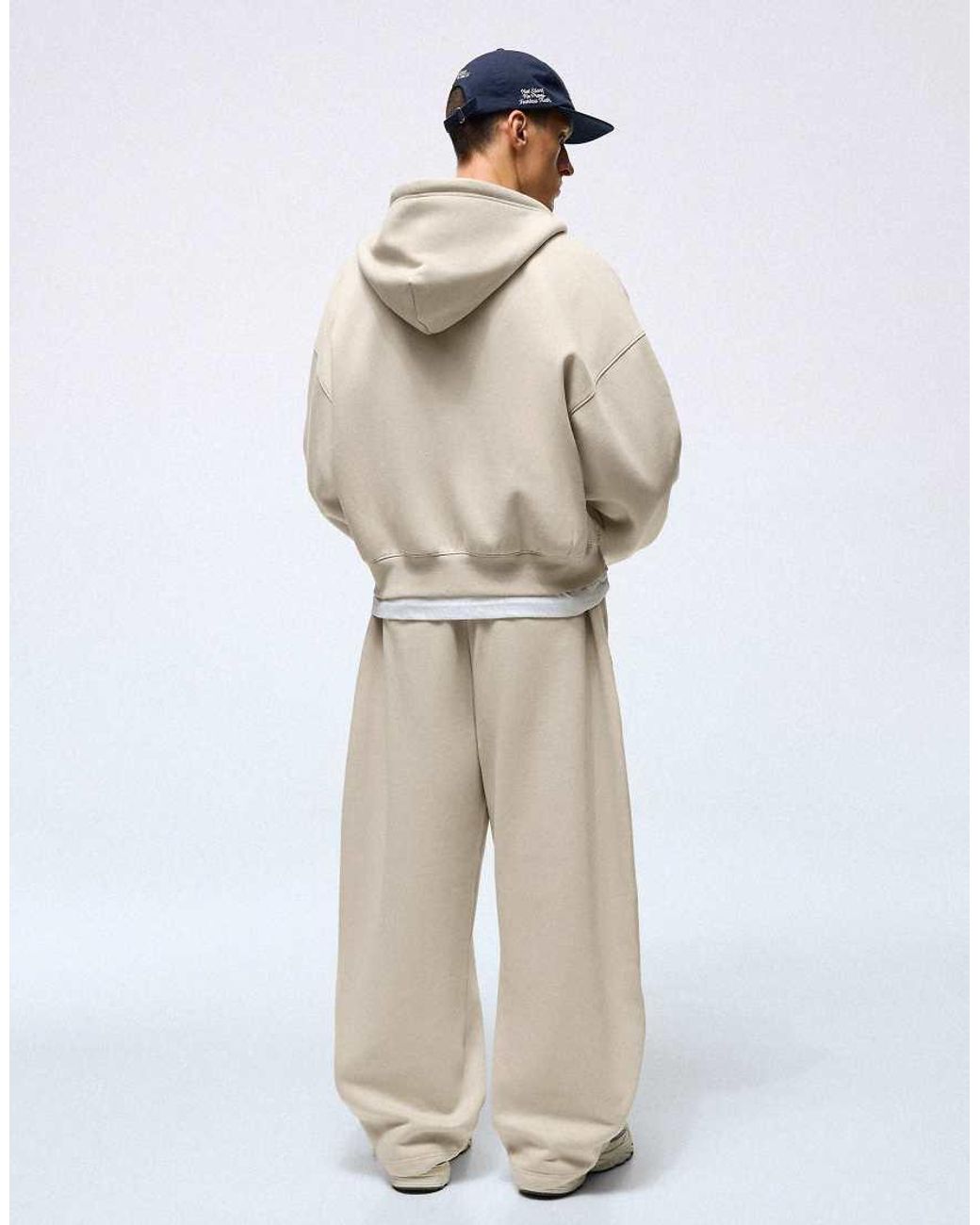 Bershka Natural Boxy Zip-up Hoodie for men