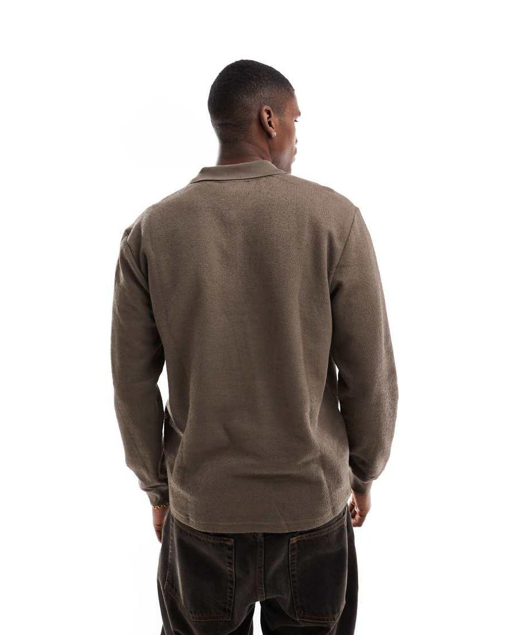Only & Sons Brown Long Sleeve 1/4 Zip Polo Top for men