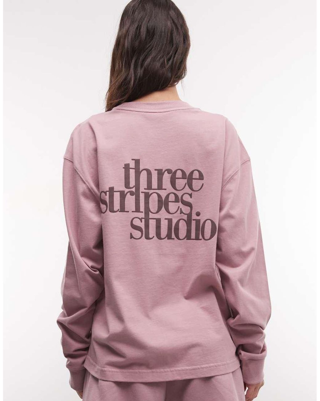 Adidas Originals Pink Adidas Training Three Stripes Studios Long Sleeve Top