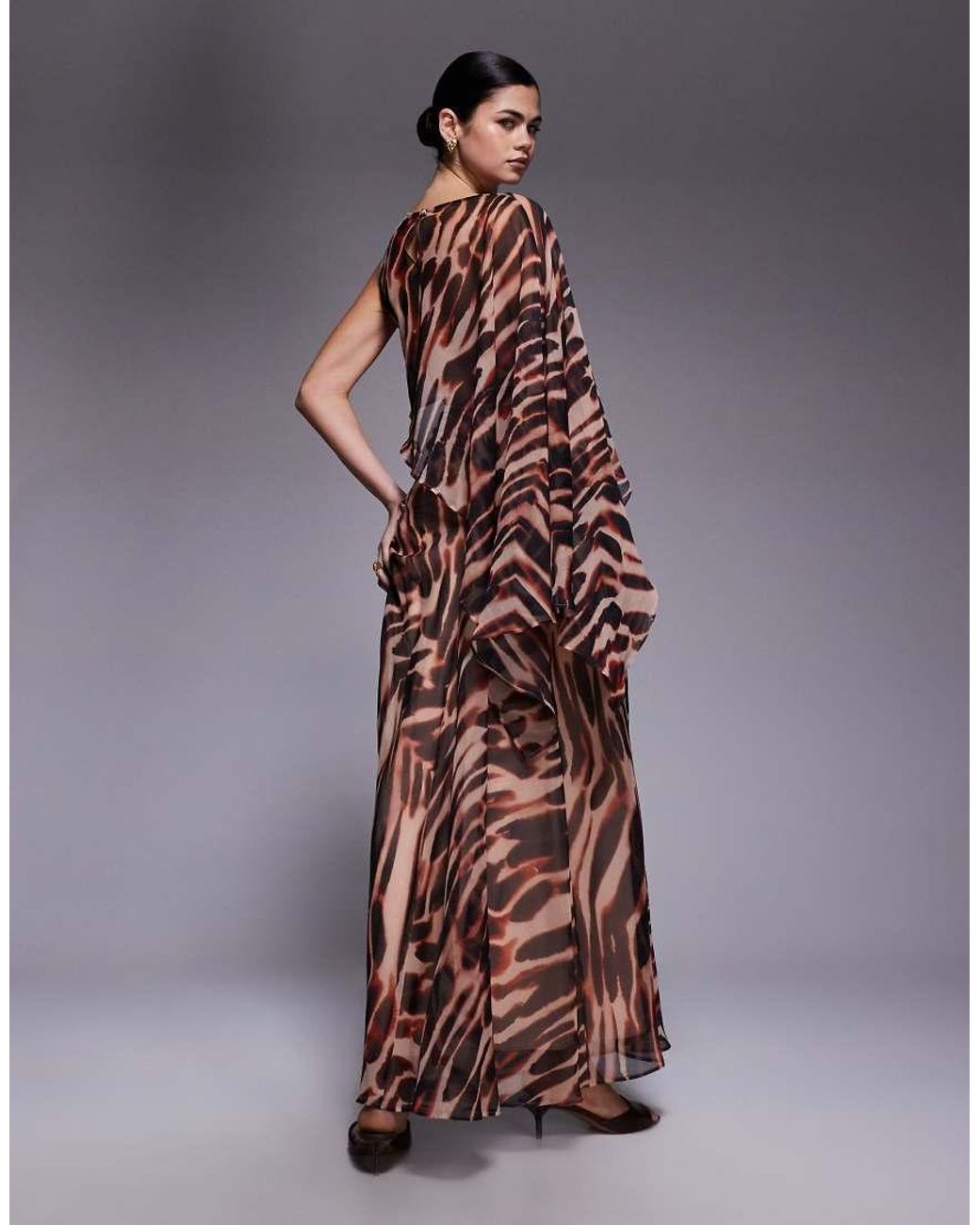 ASOS Brown Layered Sleeve Overlay Maxi Dress With Draped Skirt