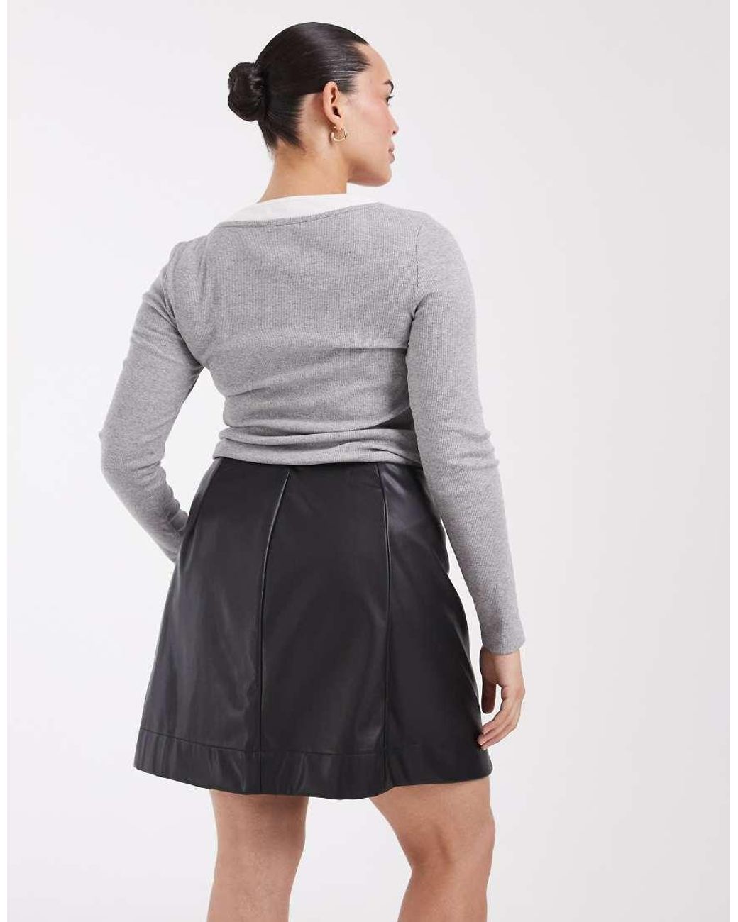ASOS Gray Curve Tailored Faux Leather Mini Pelmet Skirt With Split