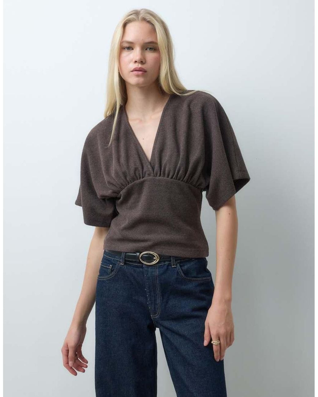 ASOS Gray Supersoft Plunge Neck Batwing Top