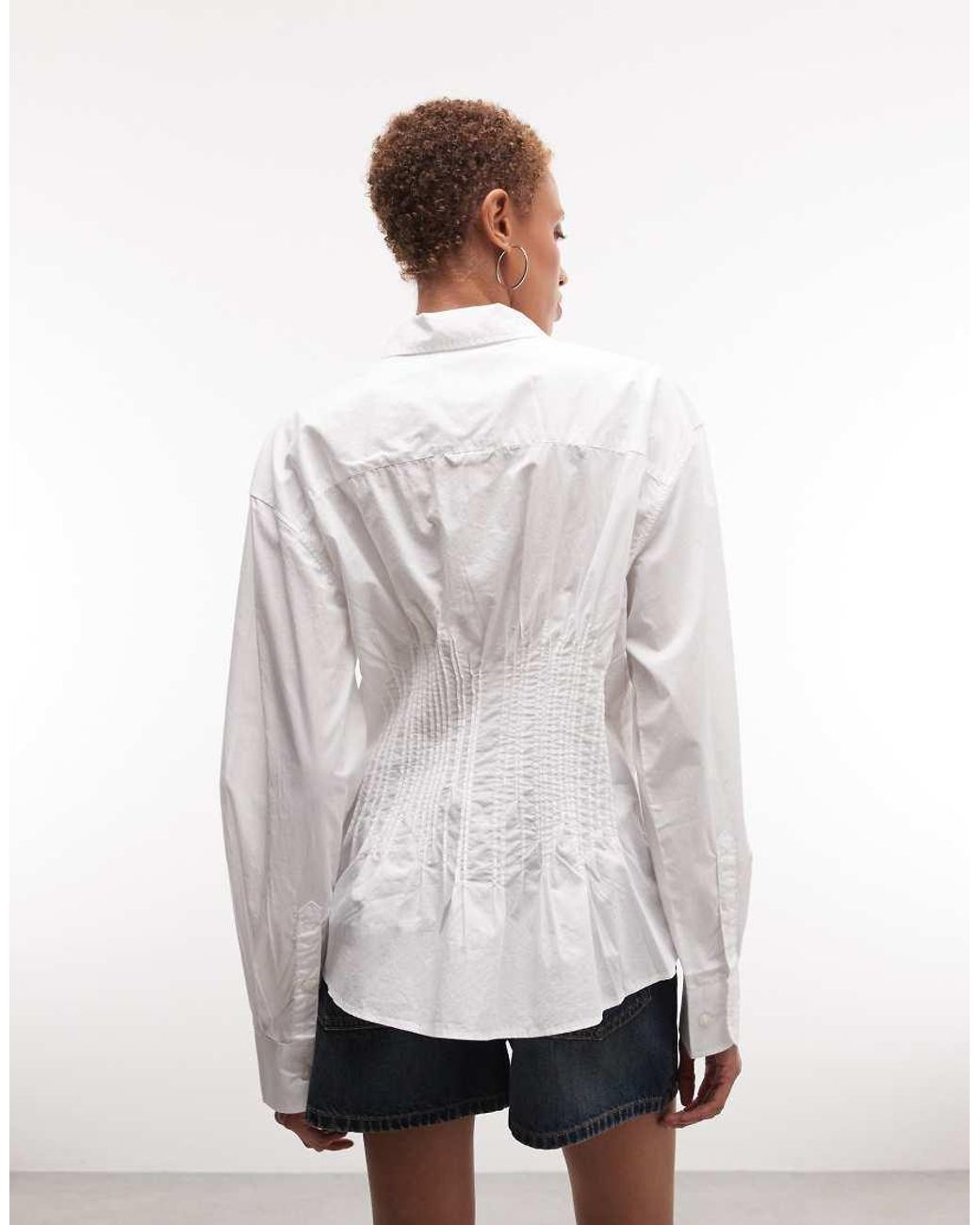 Weekday White Cinched Shirt With Rouching And Peplum Hem