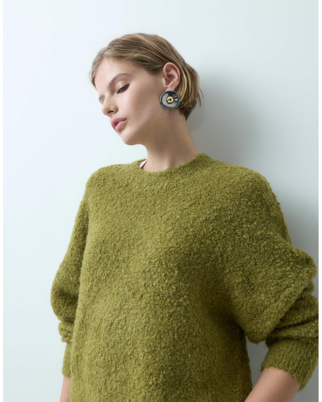 Pieces Green Bouclé-strickpullover mit wolle