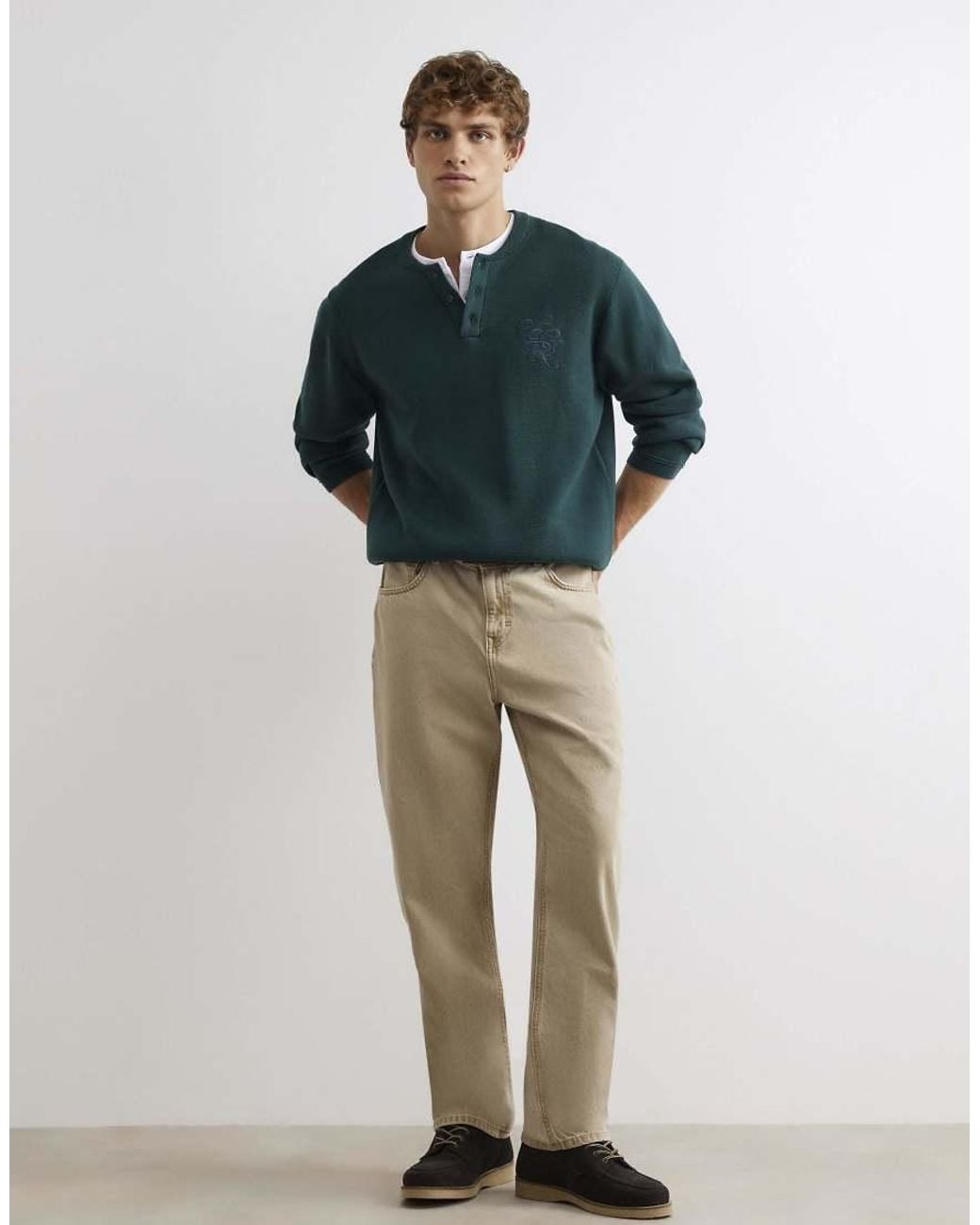 River Island Blue Regular Fit Embroidered Henley Jumper for men