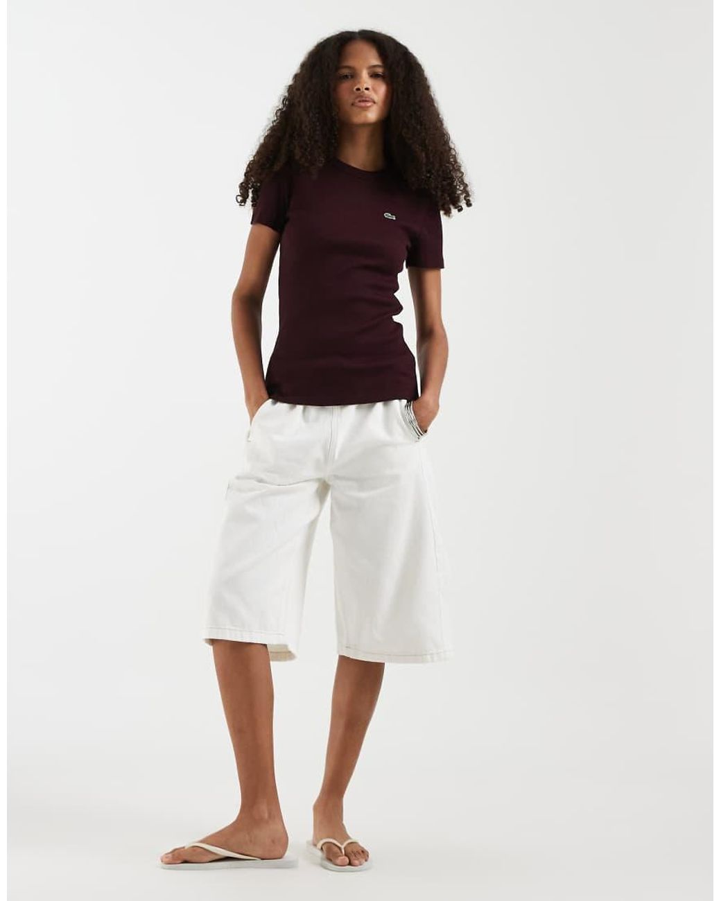 Lacoste Purple Ribbed Cotton T-shirt