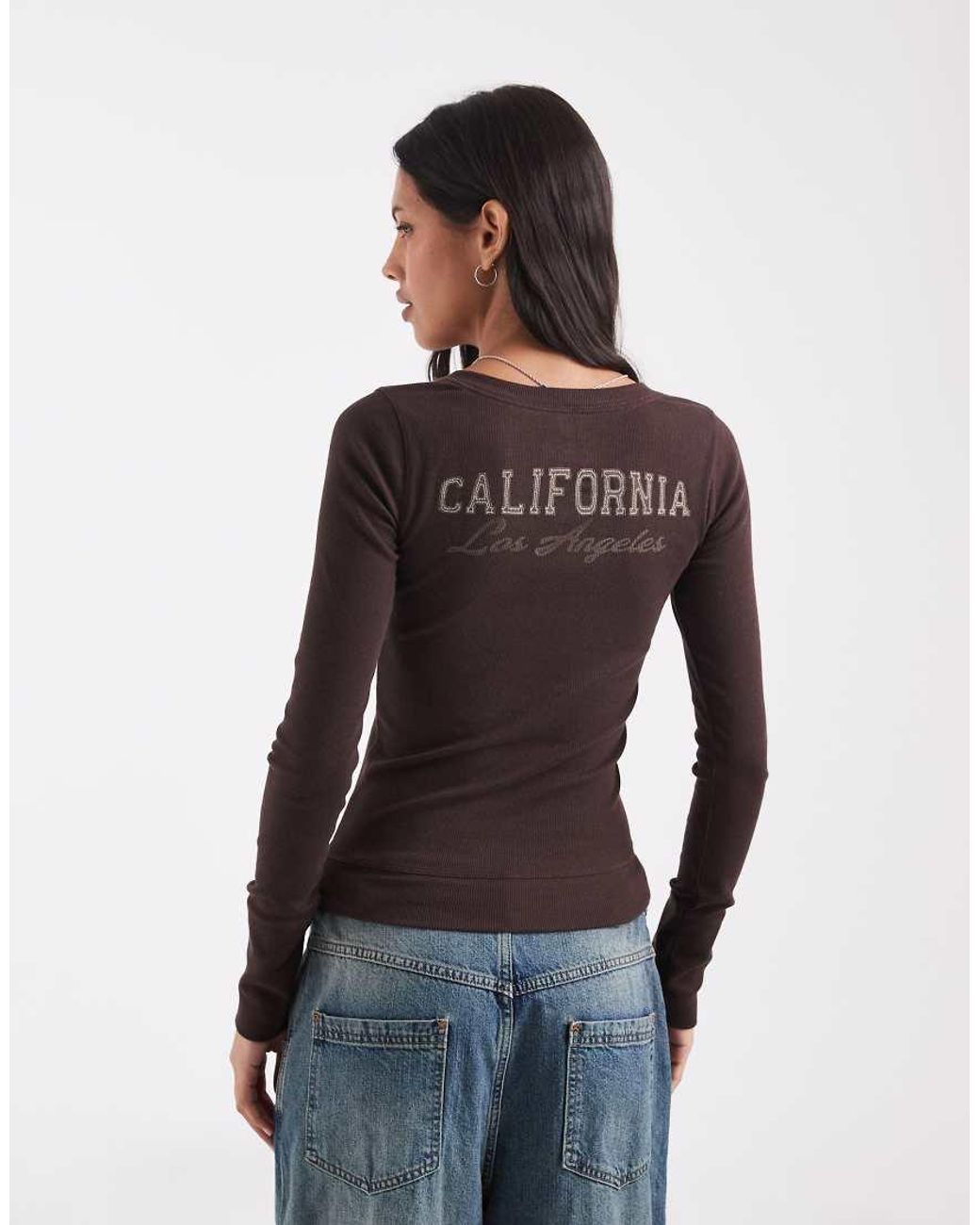 Hollister Blue Graphic Long Sleeve V Neck T-shirt