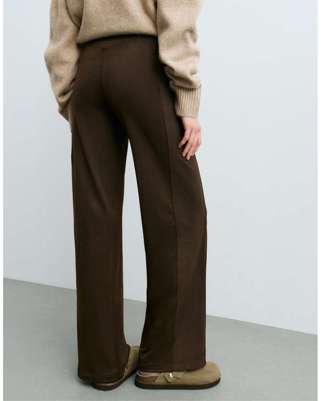 Oysho Brown Suede-Effect Straight-Leg Trousers