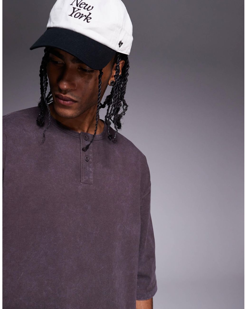 ASOS – henley-t-shirt aus schwerem stoff in Purple für Herren