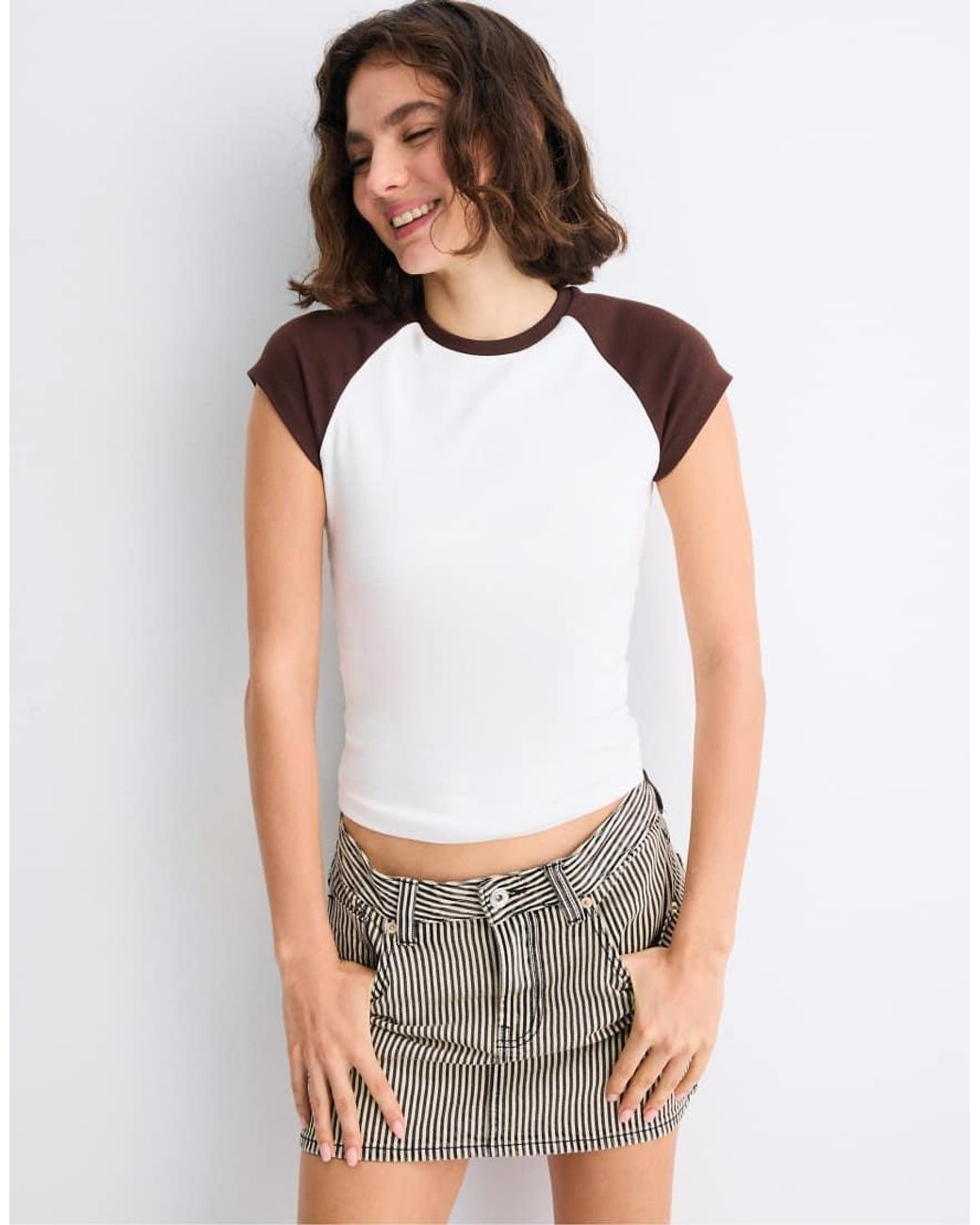 Stradivarius White Short Sleeve Raglan T-shirt