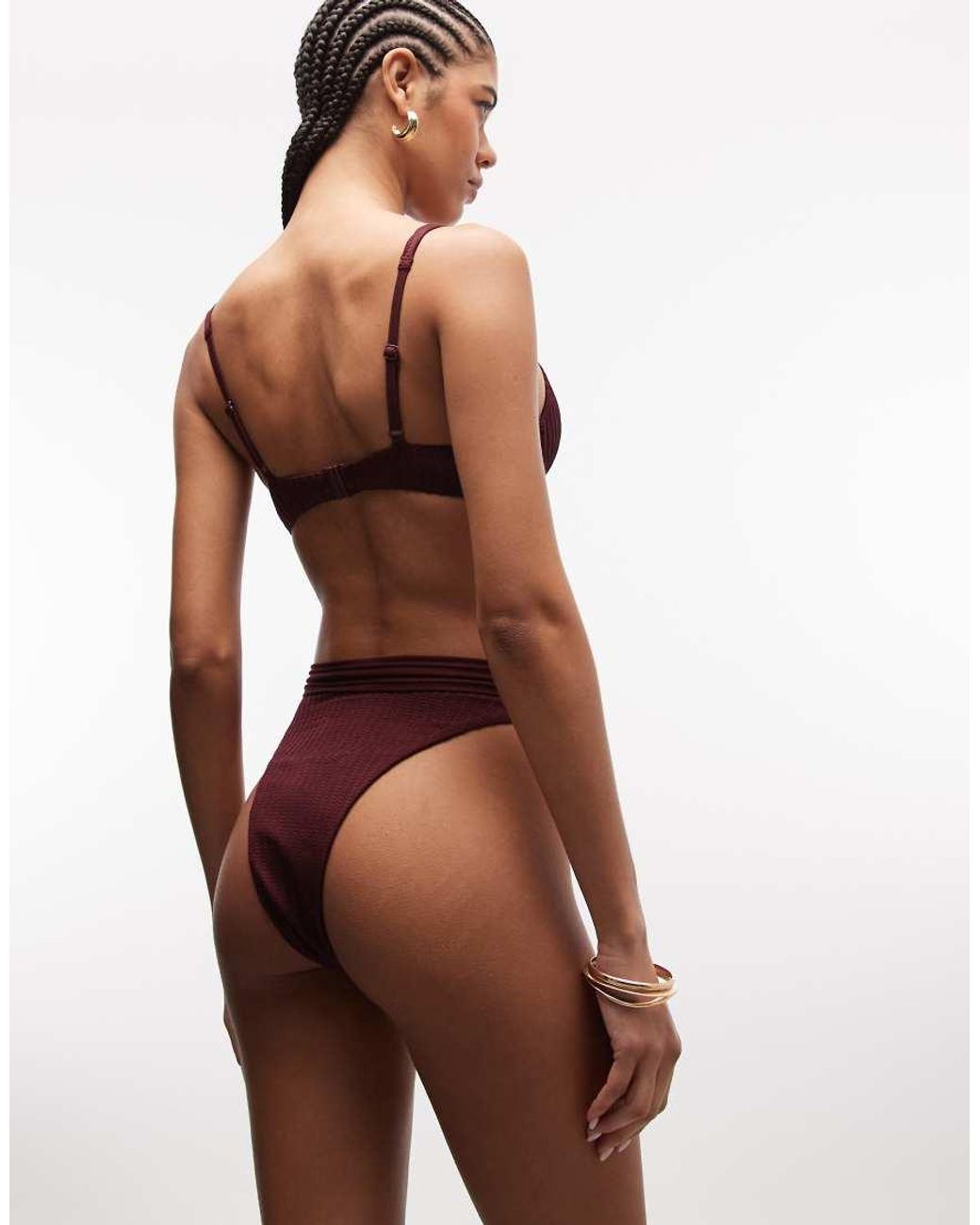 ASOS Red Rory Spliced Rib High Waist High Leg Bikini Bottom