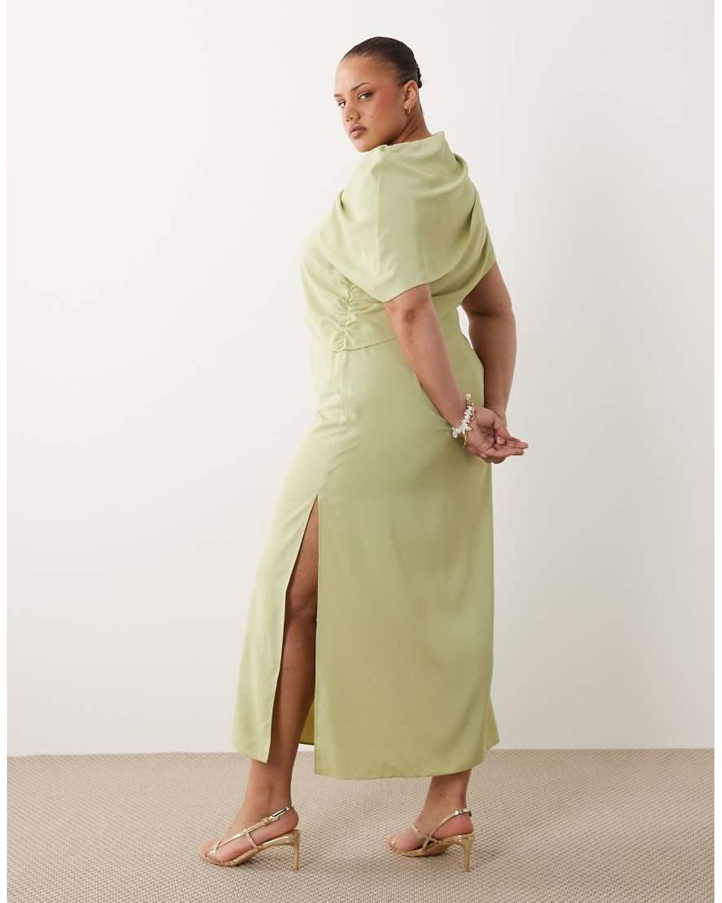 ASOS Green Asos Design Curve Fallen Shoulder Slinky Midi Dress