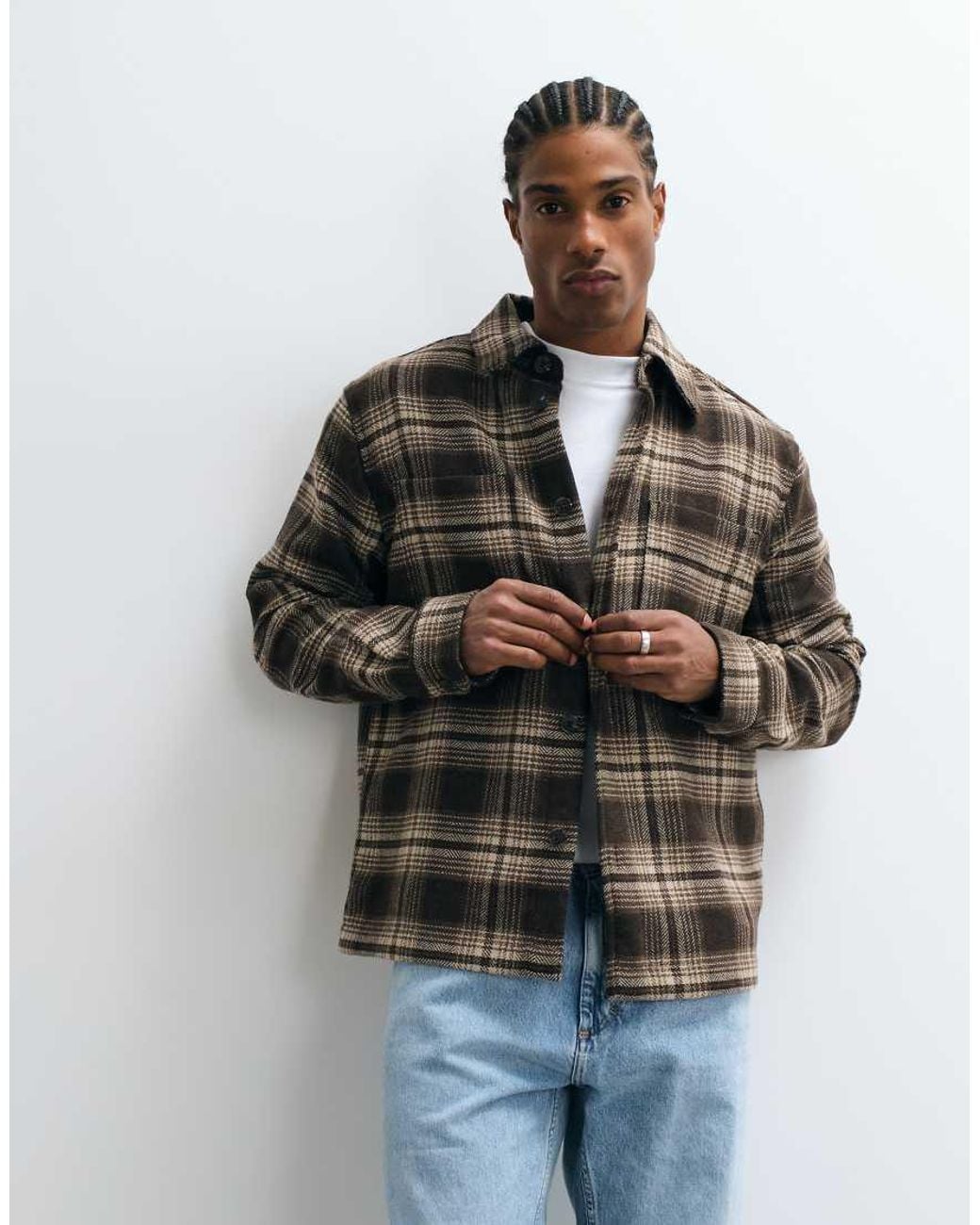 SELECTED Brown Wool Blend Tweed Overshirt for men