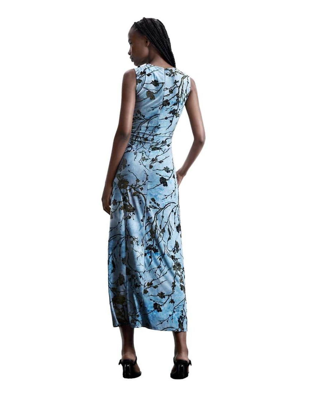 Desigual Blue Flocked Midi Dress