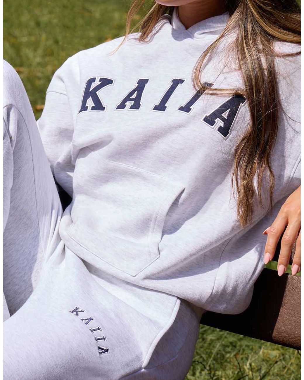 Kaiia Gray Cotton-blend Embroidered Logo Hoodie