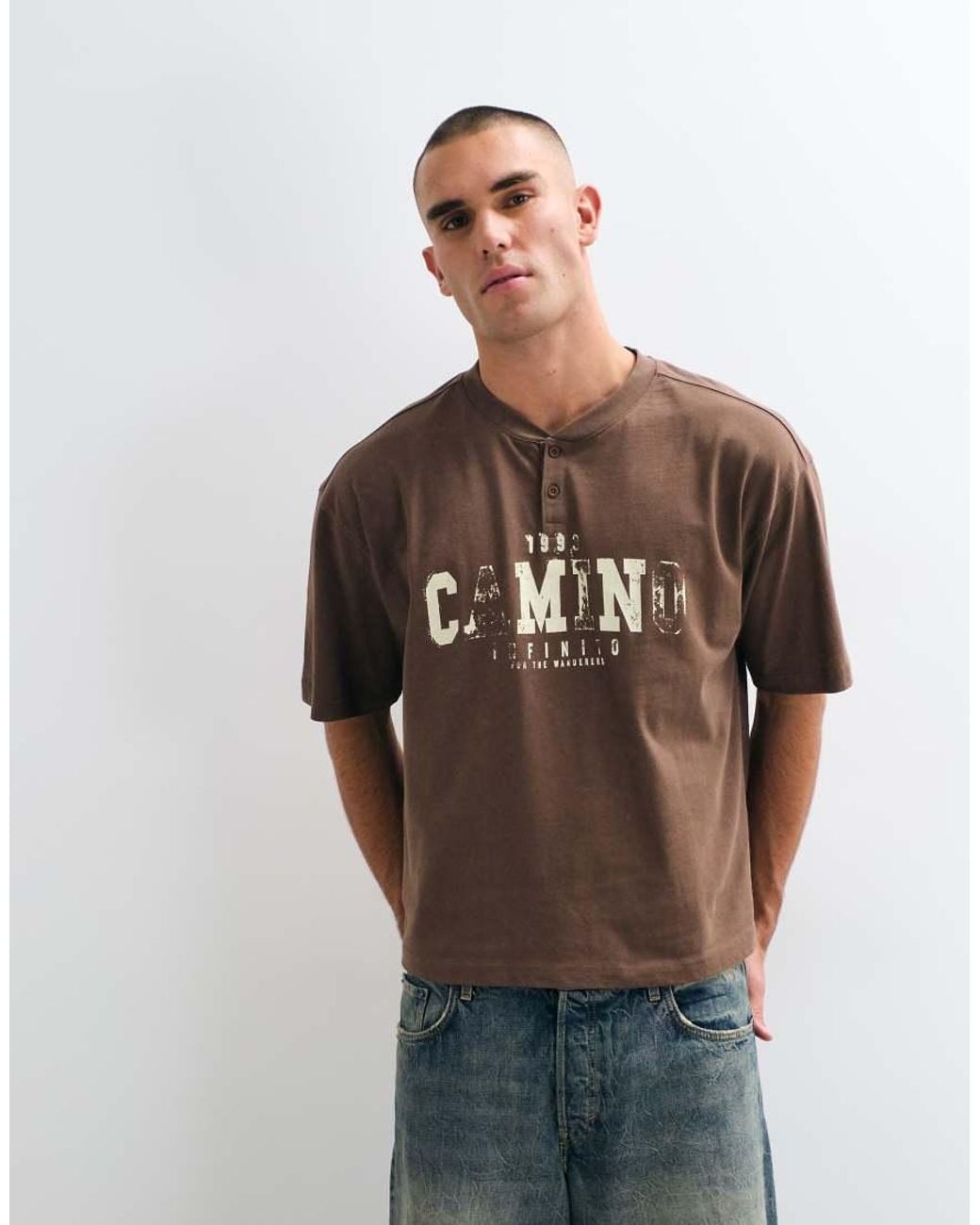 ASOS Multicolor Boxy Oversized T-shirt With Text And Henley Neck for men