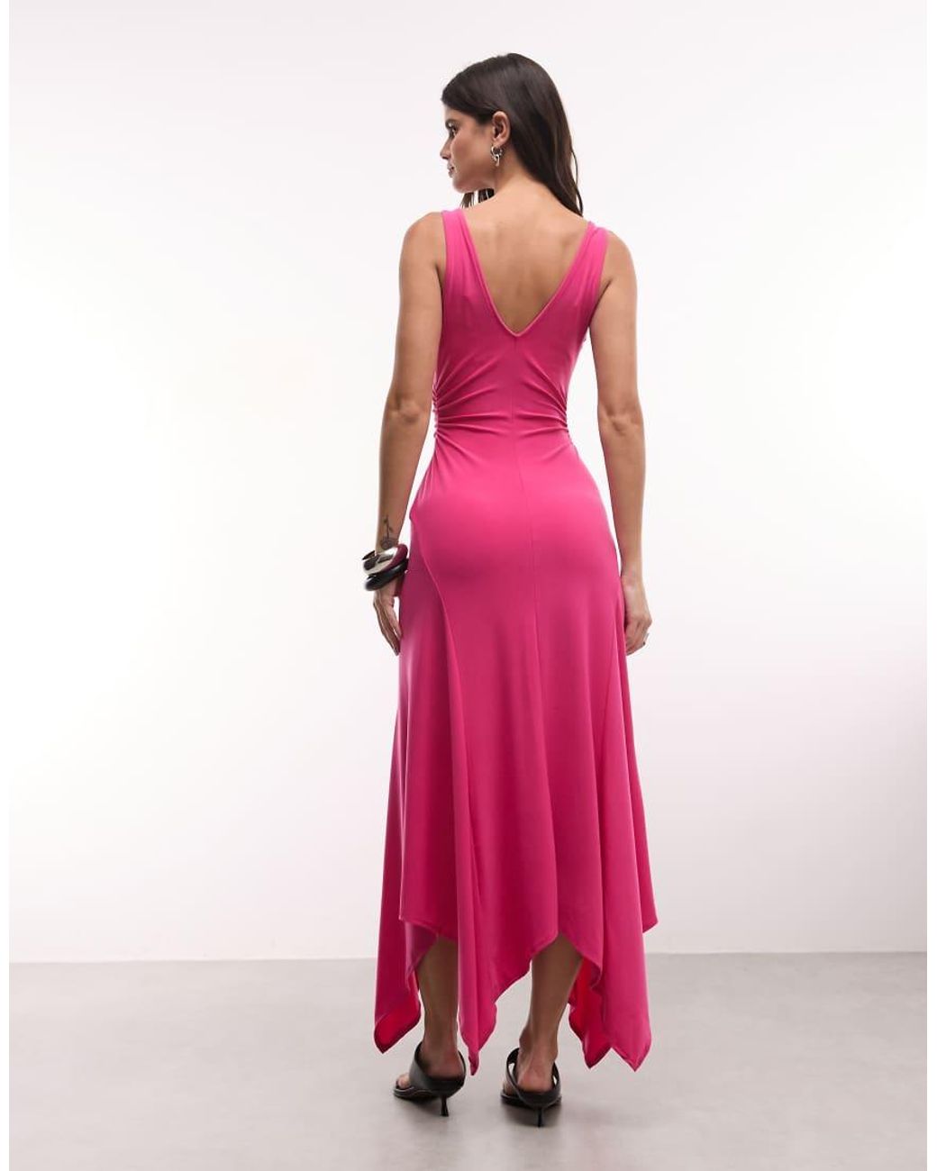 ASOS Pink V Neck Hanky Hem Midi Dress