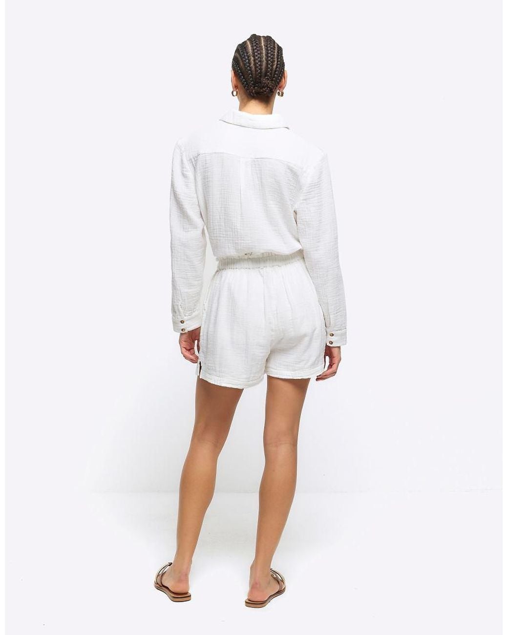 River Island White Co-Ord Linen Short