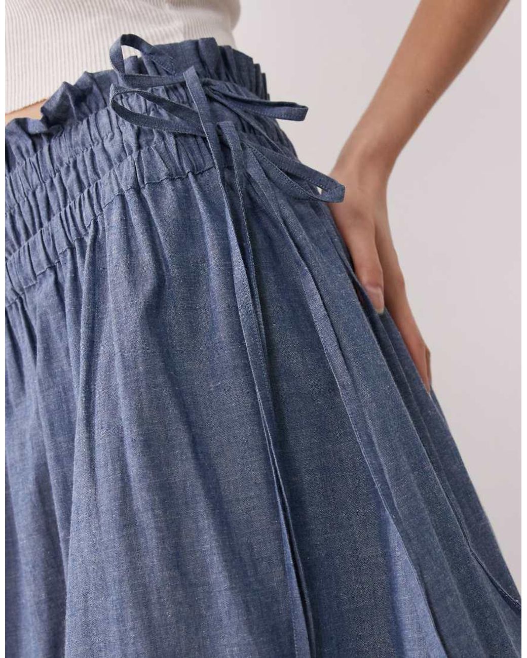 Wednesday's Girl Blue Chambray Tie Detail Midaxi Skirt