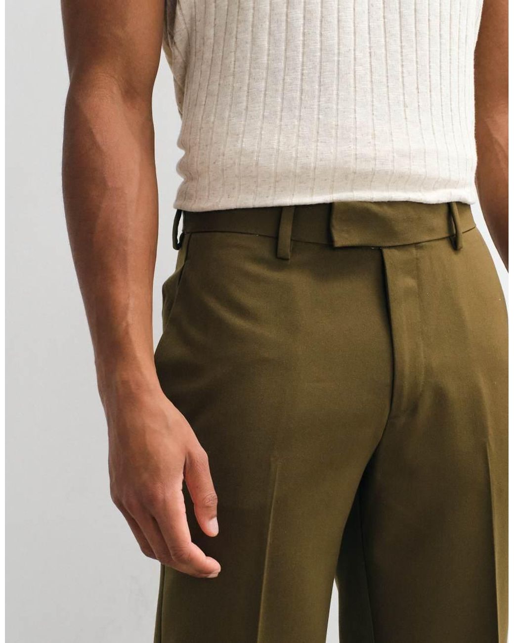 ASOS Natural Tailored Straight Cropped Trousers for men