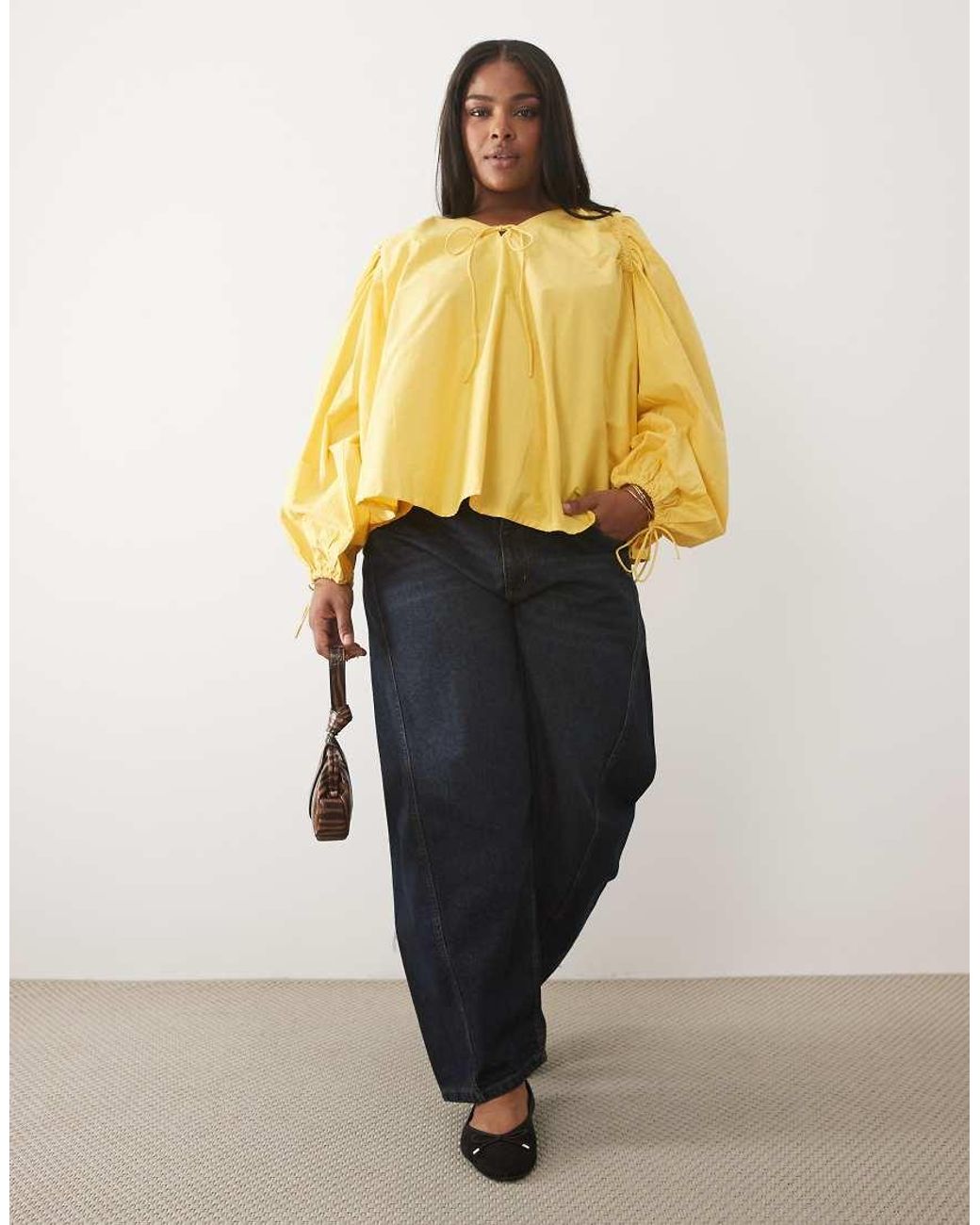 ASOS Yellow Asos Design Curve Ruched Detail Long Sleeve Top