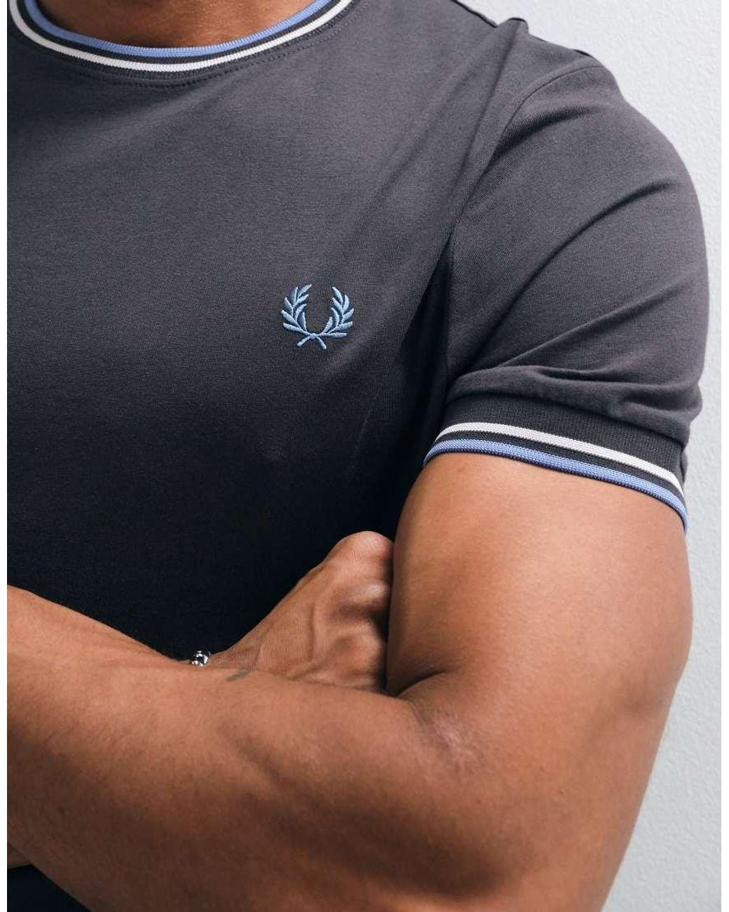 Fred Perry Blue Short Sleeve Twin Tipped Logo T-Shirt for men