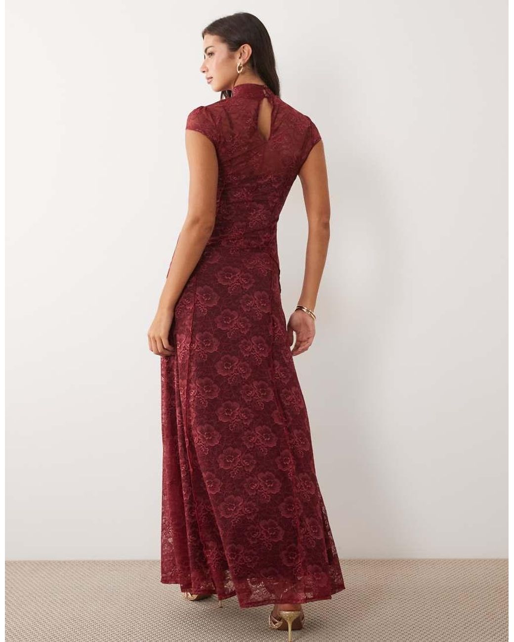 ASOS Red Lace Maxi Dress With Contrast Lining