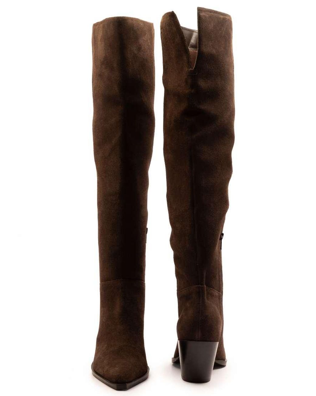 OFF THE HOOK Brown Scores Suede Leather Over-The-Knee Block Heel Boots With Side Zip