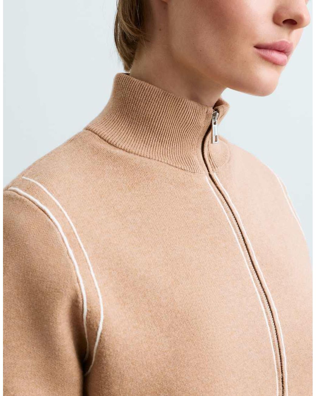 Oysho Natural Contrast Piping Knit Jacket