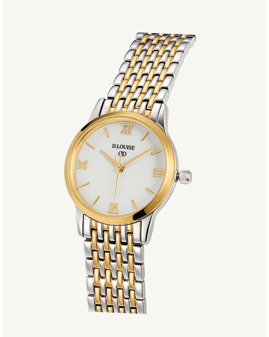 D.Louise Metallic Classic Link Round Bi-Metal Watch