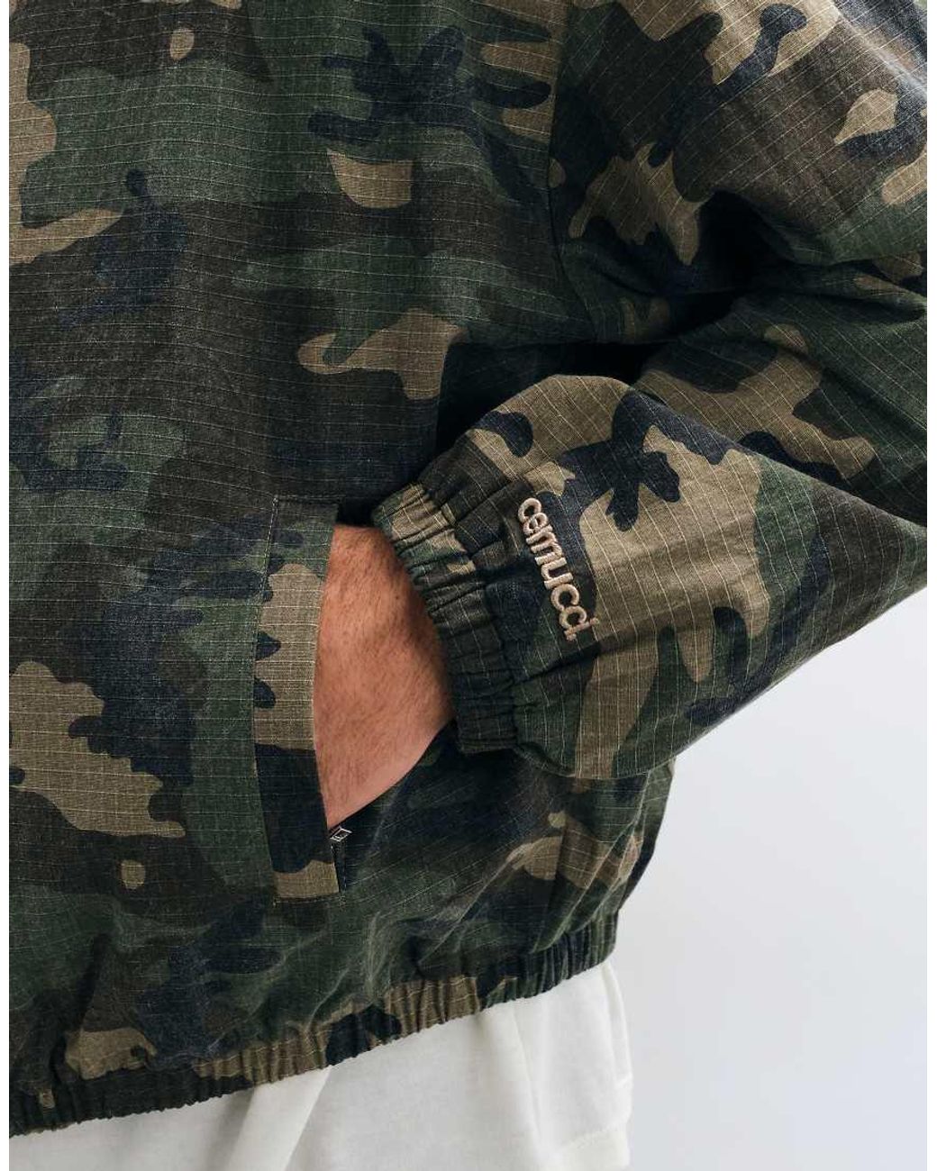CERNUCCI Green Camo Ripstop Zip Through Hooded Jacket for men