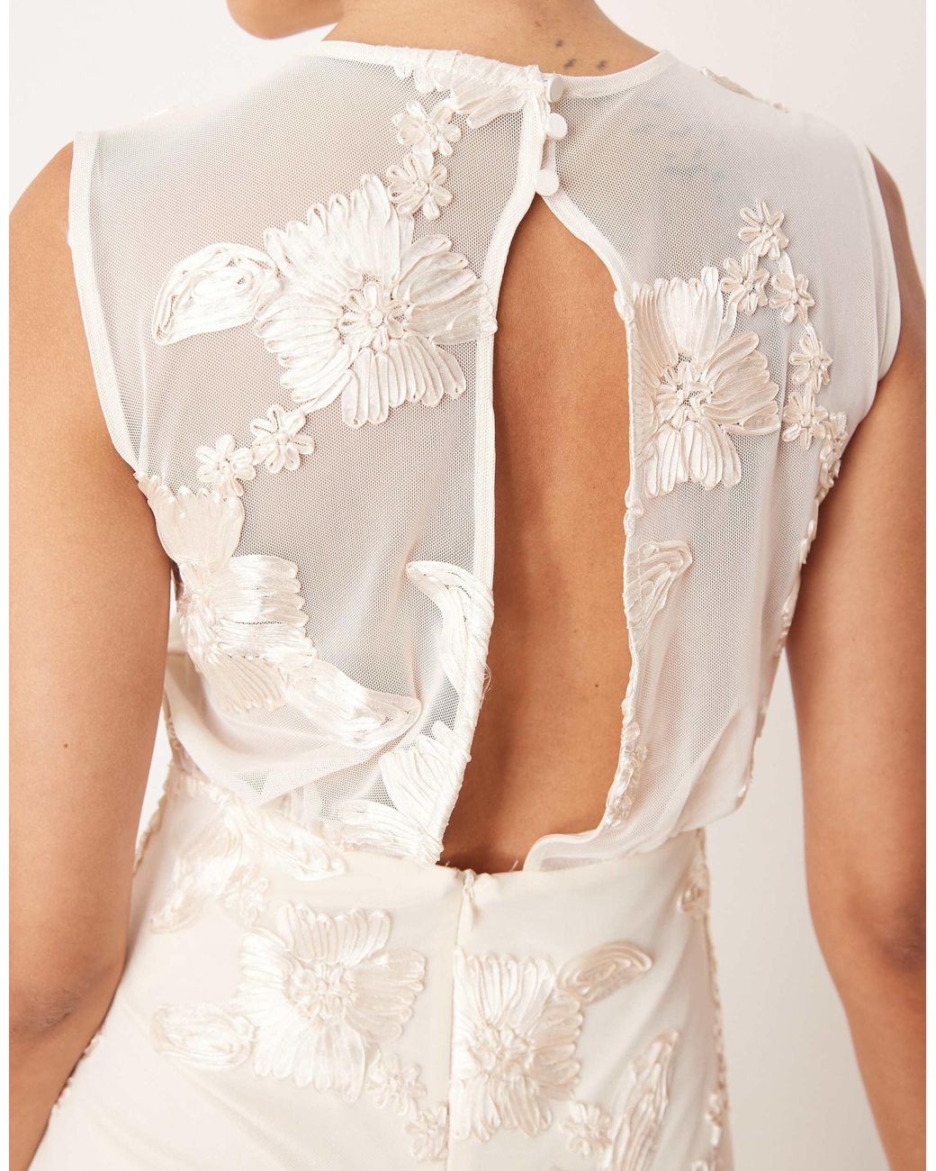 knee length dresses for ladies Rose Garden Floral Applique A-Line Midi Dress White main image 1